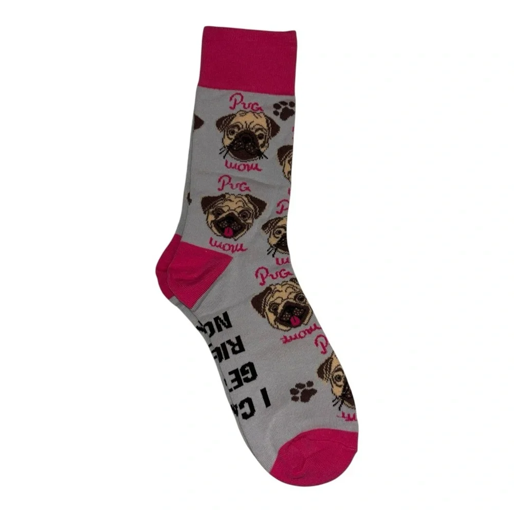 Gray and Pink Pug Print Socks